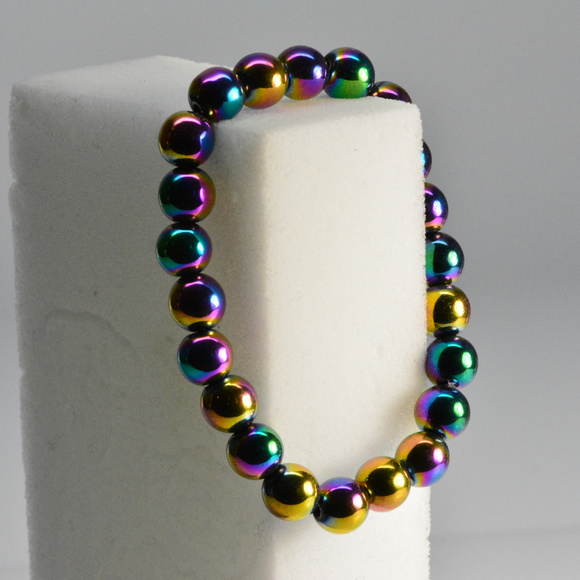 Rainbow Hematite Bracelet - Stretch Bracelet - Picture 3 of 4